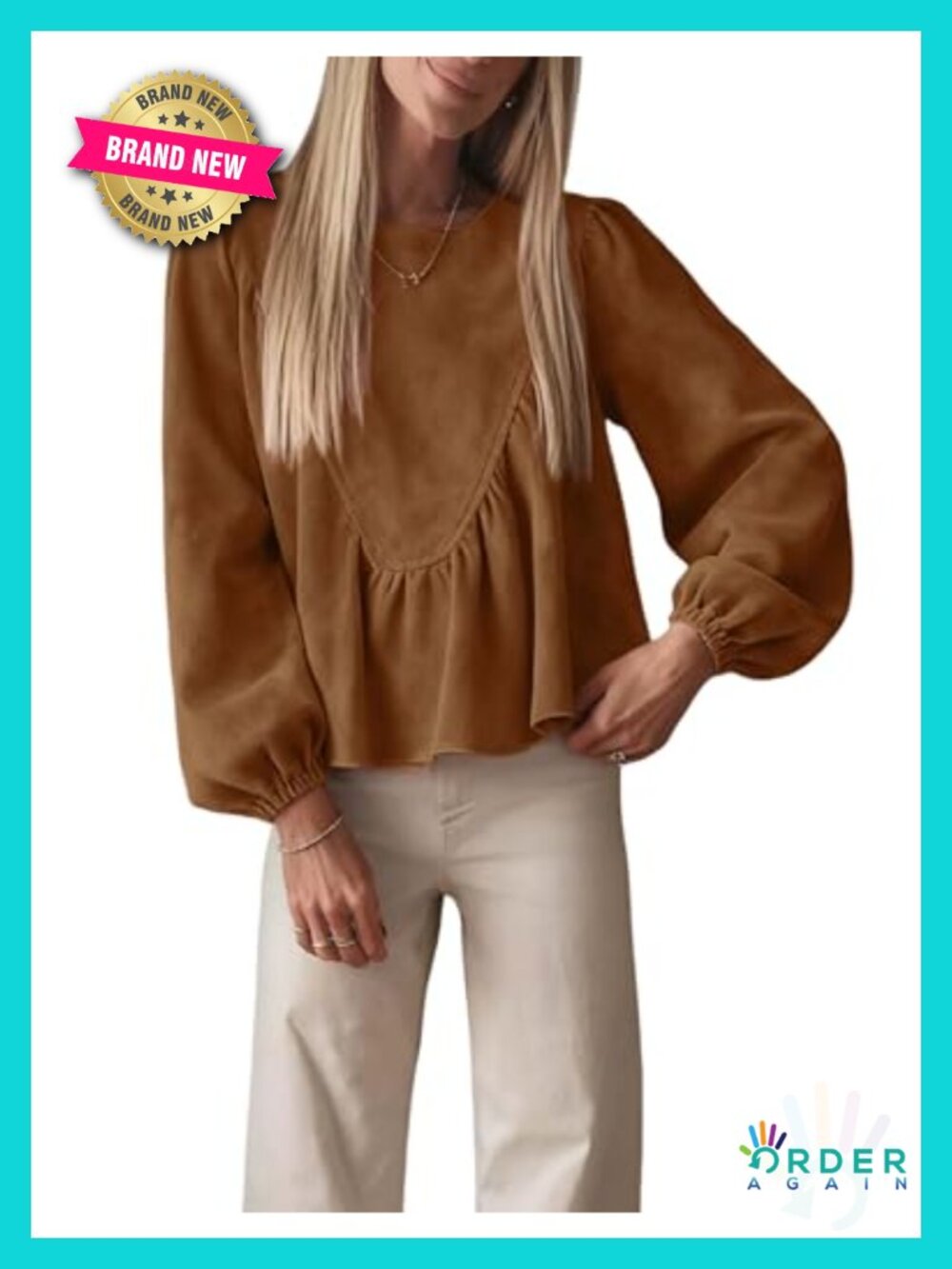 Faux Suede Babydoll Blouse Lantern Sleeve Peplum Top Casual